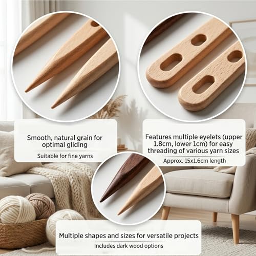 8PCS Nalbinding Needles, Beech Wood Weaving Needles and Weaving Tools for Large Needle Projects, Durable Weaving Accessories for Crafting and Textile Work, Smooth Wooden Sewing Needles Large Eye Set