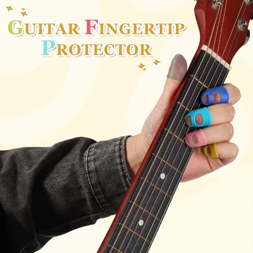 PATIKIL Rubber Finger Tips, 5 Sizes 20 Pcs Guitar Fingertip Protector Silicone Thimbles Knitting Accessories for Hand Sewing Paper Sorting Money Counting, Semi-Transparent/Yellow - color: Semi-transparent/Yellow
