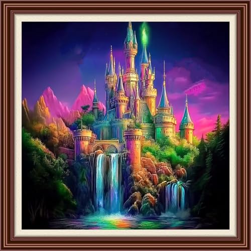 Dimxvean Counted Cross Stitch Kits for Adults,11CT Unprinted Cross-Stitch Pattern Embroidery Kit Cross Stitching Kit Supplies Needleworks Set-Rainbow Castle 18x18 inchs - color: SetColor02