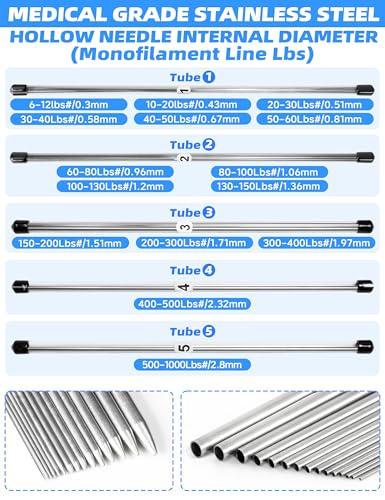 BLUEWING Hollow Spectra Threading Looping Splicing Needles Kit 23pcs Stainless Steel Fishing Rigging Needle Set - size: 10"