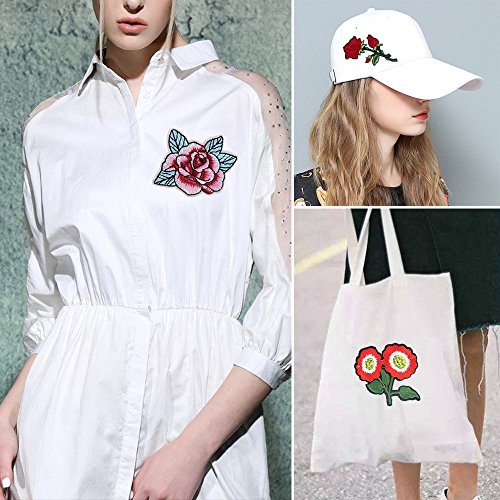 24pcs Rose Flower Embroidered Fabric Iron On or Sew On Patch Badges