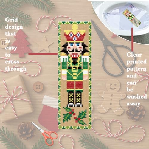 FREEBLOSS 6Pcs Christmas Cross Stitch Bookmark Kit for Adult Beginners Nutcracker Pattern Stamped Embroidery Bookmark Kit with Instructions DIY Bookmarks Kits for Christmas 8"x2.4" - style: Walnut