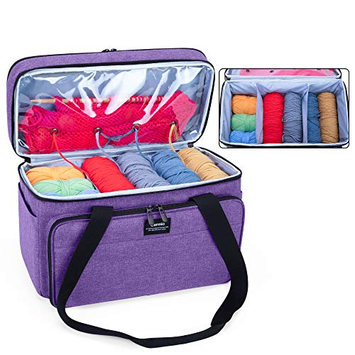 CURMIO Double-Layer Knitting Tote Bag, Yarn Storage for Crafts, Purple - color: purple