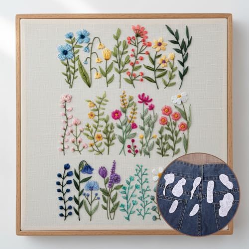 4 Sheets Embroidery Flower Patterns, Stick and Stitch Embroidery Patterns for Hand Sewing, Water Soluble Pre-Printed Flower Embroiderys Transfer for Crafts