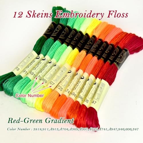 Premium Rainbow Color Embroidery Floss - Cross Stitch Threads - Friendship Bracelets Floss - Crafts Floss - 12 Skeins Per Pack Embroidery Floss,Red-Green Gradient - color: Red-Green Gradient