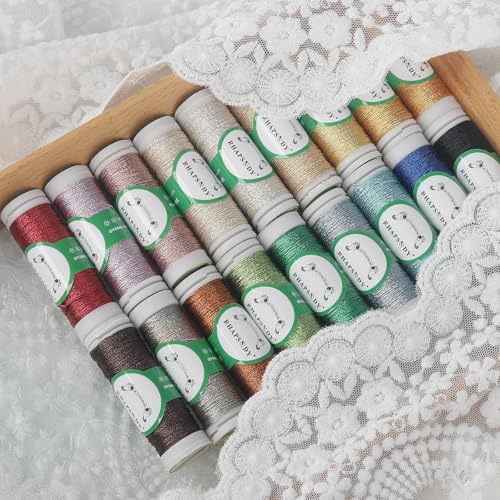Rhapsody 18 Colors 3 Strands Pearl Metallic Thread Kit for All Needlework, Shuttle Tatting, Crochet, Sewing, Hand Embroidery, Cross Stitch, Quilting, and Other DIY Projects