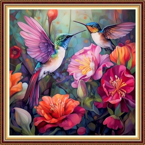 Fanxvivy Stamped Counted Cross Stitch Kits for Adults Printed Cross-Stitch Patterns 11CT Stamped or Counted Cross Stitching Embroidery Kit Needlepoint Kits-Hummingbird Flowers 18x18 inch - color: Artkits13