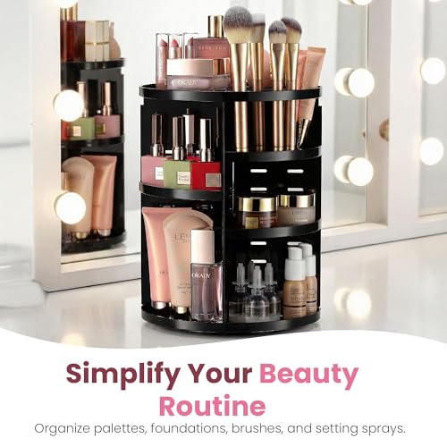 Masirs 360 Rotating Makeup Organizer Countertop, Adjustable Shelf, Black - color: Black