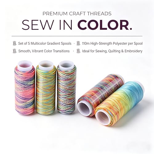 5PCS Multicolor Gradient Sewing Thread Spools, Embroidery Thread Spools | Embroidery Thread Set | Multicolor Thread Spools | Crafting Sewing Supplies for Sewing Quilting Embroidery