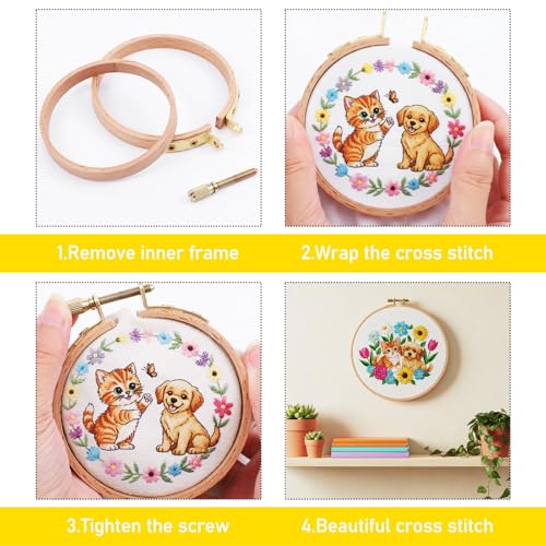 Josojoou 2Pcs Cross Stitch Hoop 3Inch Small Embroidery Hoop Round Wooden Embroidery Hoops for Art Craft Sewing Hanging Ornaments