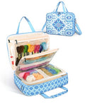 Sewing Supplies Organizer Bag with Removable Binder, Blue Floral - color: Blue