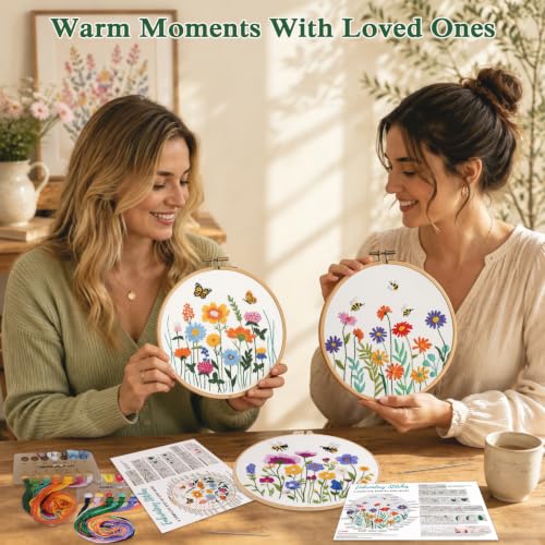 Louise Maelys 3 Pack Floral Embroidery Kit for Beginners, Garden DIY - color: Floral Nature
