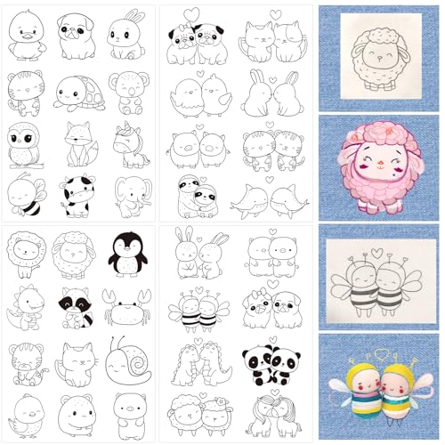 Rngmsi 4 Sheets Cute Animal Water Soluble Embroidery Patterns for Sewing - color: Cute Animal