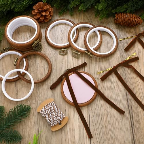 12 Sets 4 Inch Christmas Embroidery Hoop, Imitated Wood with Bow, Thin Bow - size: 4 Inch, style: Thin Bow