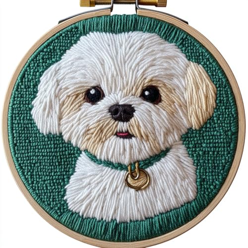 Punch Needle Kits for Beginners Cute Maltese Dog 20x20cm(2)