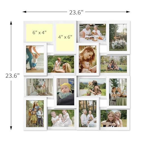 J.M.Deco Collage Picture Frames for Wall 16 Opening, Large Photo Frame Collage Wall Hanging for 4x6 Photo, Reunion Friends Family Memory, Christmas Gift -Pure White - color: White, size: 16 Opening