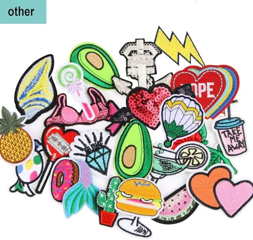 AUGSUN 36Pcs Random Assorted Iron on Patches for Clothing Sew Applique - style: Random