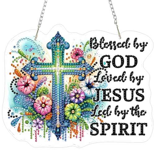 ZeeLionArt Hanging Diamonds Art kit for Adult,Flower Cross Pendant Diamonds Painting Art Kit,7.8x6.3inch Acrylic Diamonds Painting Board Kit Ornament, Special Crystal Diamond Hanging Ornament - color: DP02461