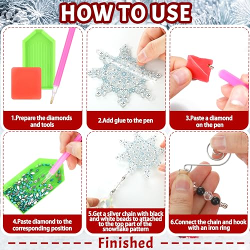 Uiifan 8 Pcs Diamond Art Christmas Ornaments, Snowflake Diamond Art Kits