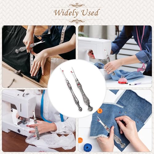 2Pcs Metal Seam Rippers, European Vintage Carved Handle Stitch Ripper, Sharp Seam Ripper Tool for Sewing with Storage Cases, Durable and Handy Crafting Removing Threads Tools (Silver) - color: silver