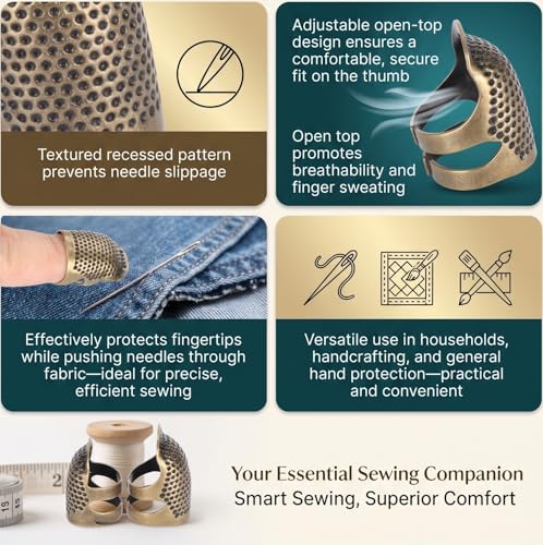 Metal Thimbles for Hand Sewing, Adjustable Finger Protectors for Quilting and Embroidery, 2 Pack Metal Sewing Rings for Needlework and Crafting