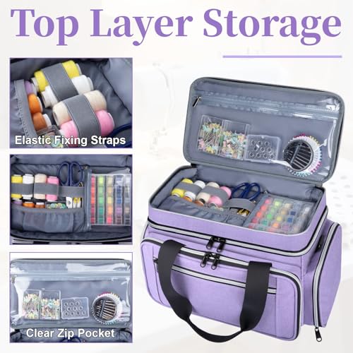 Anitor Sewing Supplies Organizer, Double Layer Sewing Storage Organizer - color: PalePurple, size: Medium