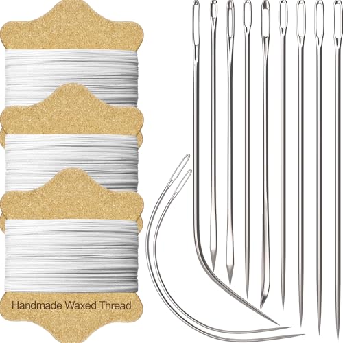 VONEEDL Upholstery Repair Kit: Waxed Sewing Thread (3 Rolls - White Color) & Heavy Duty Needles (11 PCS) for Leather, Canvas & Quilting Thread - color: White 3