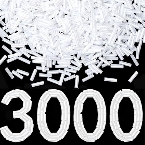 XIANNVXI 3000pcs Pearlescent White Glass Bugle Beads - color: Pearlescent White