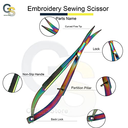 G.S Online Store - Titanium Spring Action Scissor 4.5" - German Grade Stainless Steel, Curved Tip, Snips, Thread Scissor