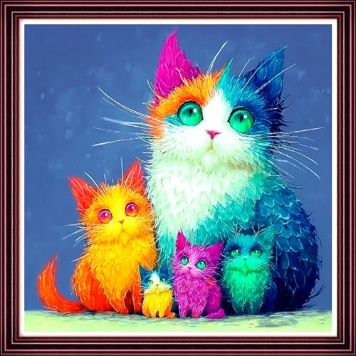 DMCVIVR Stamped Cross Stitch Kits for Beginners Adults Needlepoint Kits for Beginners Embroidery Kits for Adults Crossstitch Kit for Beginners 11CT-Magical Cat 18x18 inchs - color: ColorNice19
