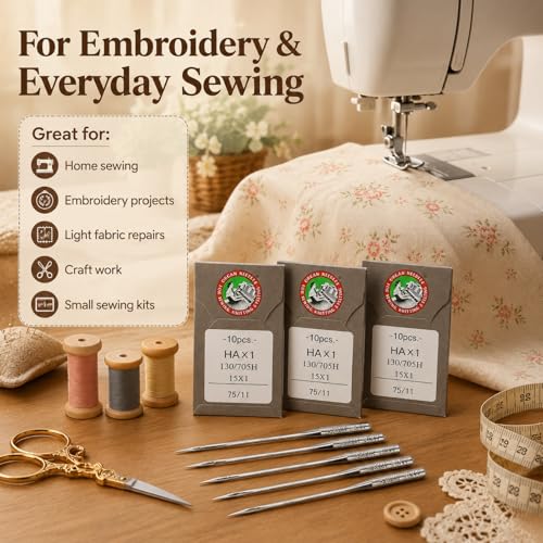 30 Pack Sewing Machine Needles Size 75/11 130/705H HAx1 Embroidery Sewing Needles for Brother Sewing Machine (3 Pack of 10 Needles) - style: 30pcs- 75/11
