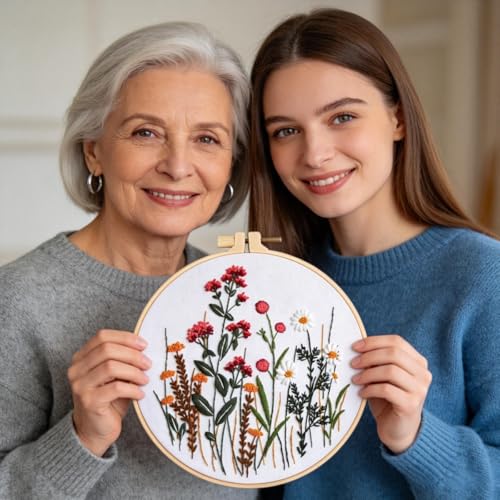 Herdiese Embroidery Kit for Beginners with 3 Floral Patterns - color: Flower-B (3 Pack)