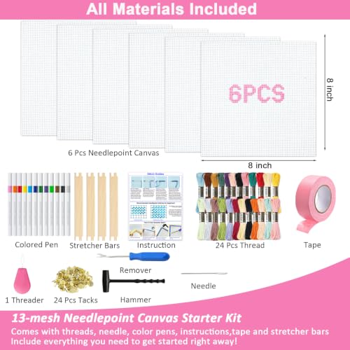 HejVulkan Needlepoint Kit for Beginners, All-in-One Needlepoint Starter Set - color: white 13mesh