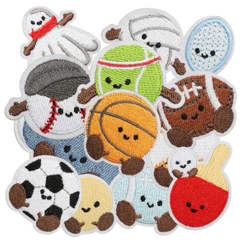 14pcs Cartoon Sport Iron/Sew on Patches, Cute Ball Embroidered Applique, Fashion Decoration for Clothes, Hat, Bag, Dress, Shirt, Jeans - color: 14pcs Sport