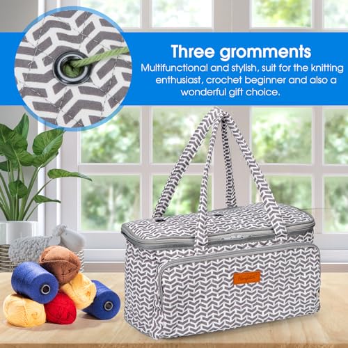 Yarn Bag-Yarn Storage Organizer with Grommets-Portable Crochet Bag for Yarn Skeins-Crochet Hooks-Knitting Needles -Other Accessories (Gray-Arrow) - color: Gray-Arrow