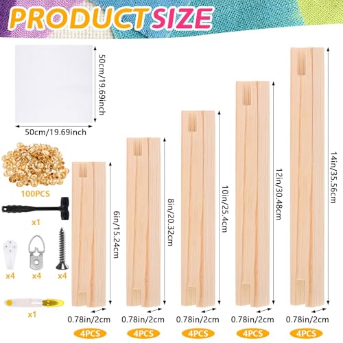 20Pcs Wooden Needlepoint Stretcher Bars Set 5 Sizes (6/8/10/12/14 Inch) Embroidery Cross Stitch Frame with Thumb Tacks Mounting Hardware for Cross Stitch, Needlework, Fabric Art Crafts