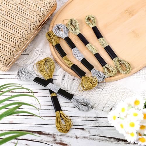 6 Skeins Metallic Embroidery Threads (Gold+Light Gold+Silver) - color: Gold+Light Gold+Silver