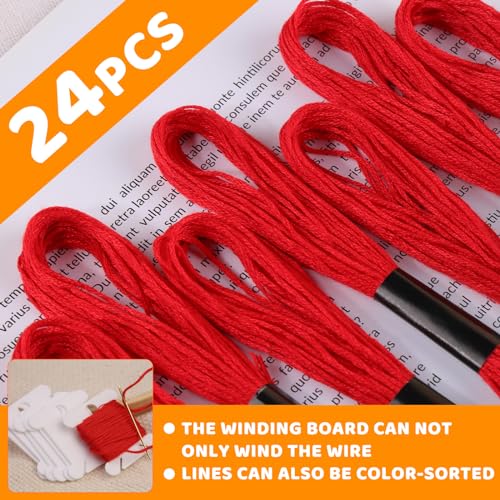 24 Skeins Red Embroidery Floss, Cotton Embroidery Cross Floss - color: Red