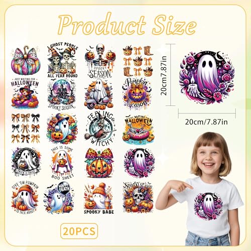 20 Sheets Halloween Iron on Transfers for T-Shirts - color: Colorful