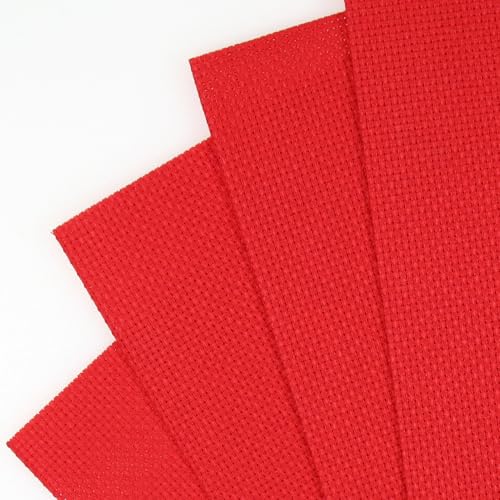 KCS 4/6 pc of 12" x 18" 30cmx45cm 16CT Counted Cotton Aida Cloth Cross Stitch Fabric (Red, 4 pc) - color: Red, size: 4 pc