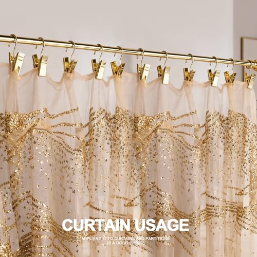 Teenitor 100 Pack Gold Curtain Clips Curtain Hooks, Stainless Steel Small Clips for Hanging Curtains, Outdoor String Lights, Art Craft Display, Gold - color: Gold