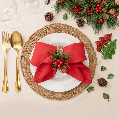 Blue Needles Solid Cloth Napkins 100% Cotton Set of 12-18 x 18 Inches - color: Red, size: 18" x 18" (Set of 12)