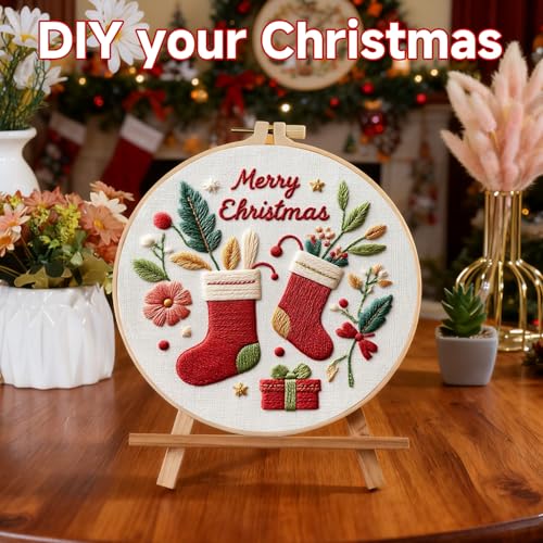 TPZBWG Christmas Embroidery Kit, 4 Pack Cross Stitch Kits,DIY Embroidery Starter Kit for Adults & Beginners, DIY Needlepoint Kit with Embroidery Hoop Thread Needle for Craft Lover Birthday Gifts 1 - color: Christmas-4 Set1