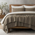 EverGrace 100% Cotton Cross Stitch 3-Piece Quilt Set, Queen, Mocha Brown - color: Mocha Brown, size: Full/Queen (92" X 96")