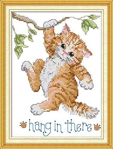 Cross Stitch Stamped Kits Quilt Pre-Printed Cross-Stitching Patterns for Beginner Kids Adults, Embroidery Crafts Needlepoint Starter Kits Kitten at Play - color: Stamped 9.5x13.4 inch