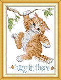 Cross Stitch Stamped Kits Quilt Pre-Printed Cross-Stitching Patterns for Beginner Kids Adults, Embroidery Crafts Needlepoint Starter Kits Kitten at Play - color: Stamped 9.5x13.4 inch