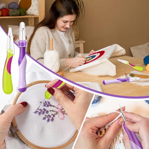 2PCS Seam Rippers,Sewing Stitch Ripper,Thread Cutter Picker Tool,Remover Stitch Tool,Sewing Accessories and Tools for Hand Sewing Knitting Cross-Stitch Embroidery Thread Removal (Green + Purple)