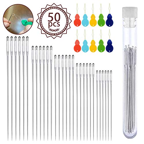 50PCSLarge-Eye Needles for Hand Sewing with Threaders
