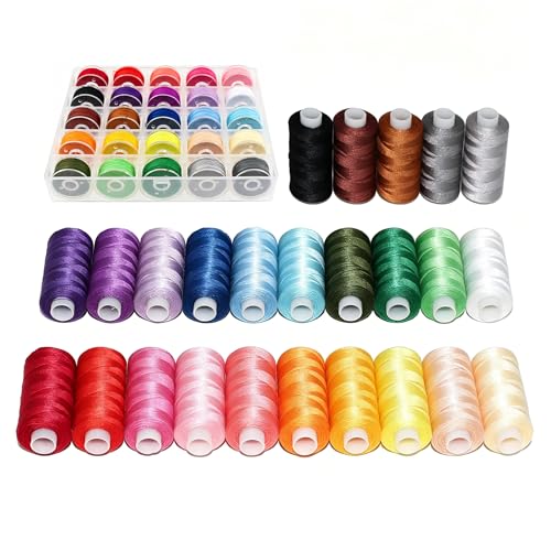 50pcs Sewing Thread Kit 25 Colors 400 Yards/Spool with Matching Prewound Bobbins Polyester Thread for Hand Embroidery Sewing Machines DIY Sew Crafts - color: 25-Colors