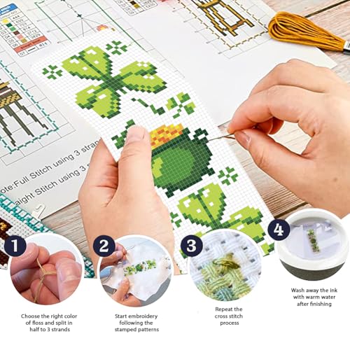 FREEBLOSS 6 Set Cross Stitch Bookmark Kit 11 CT Stamped Cross Stitch Kit DIY Embroidery Bookmark Kits for Adult Beginners with Instructions, St. Patrick's Day, 6 x 20 cm/8" x 2.4" - style: Saint Paul pattern